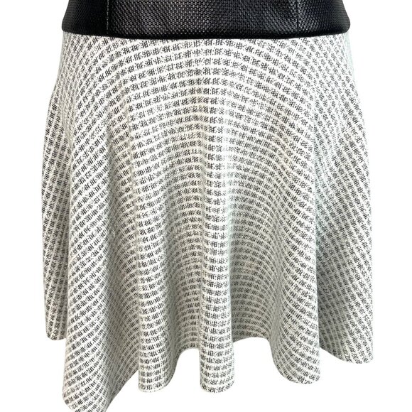 Tibi Whitby Faux Leather Panel Fit & Flare Dress 2 Stretch Tweed Monochrome - Picture 5 of 11